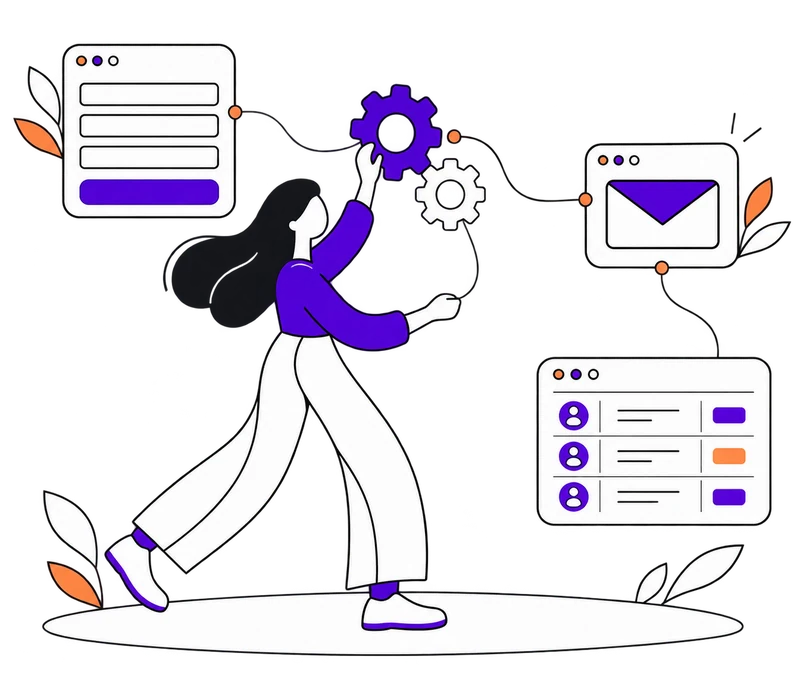 Persona que conecta un servidor, mensajes y paneles de trabajo