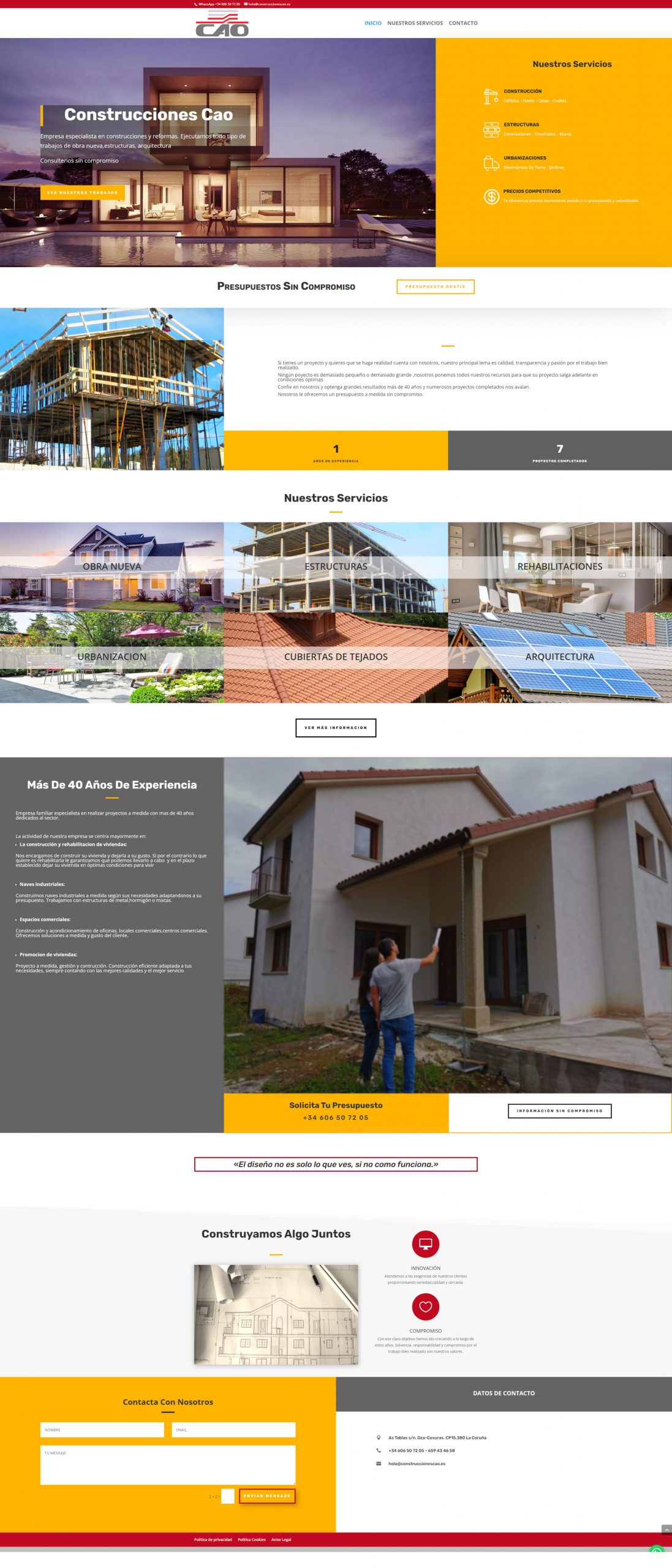 Captura de la web de Construcciones Cao