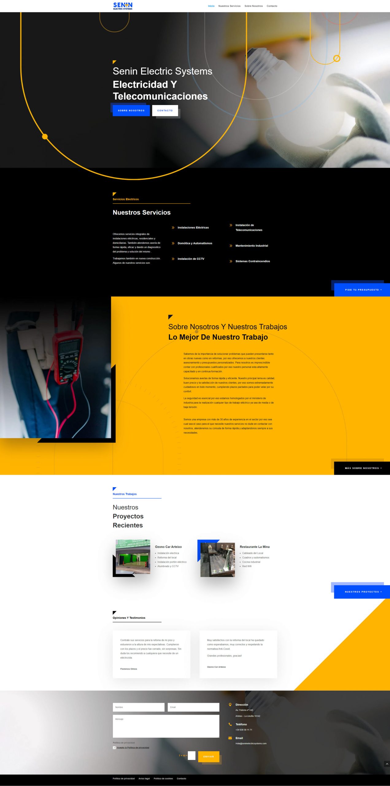 Captura de la web de Senin Electric Systems